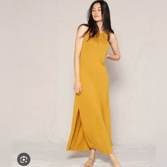 Outerknown Neptune tank dress hemp blend goldenrod side slits maxi large - Picture 1 of 9